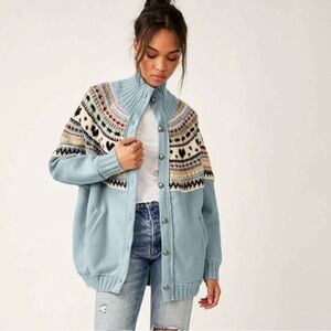 Free People Emily knit and soft felted button up sweatshirt size Medium NWT